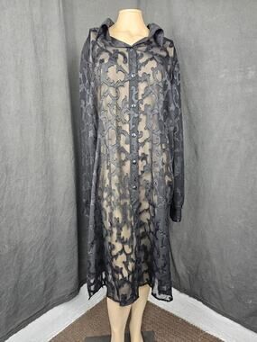 VTG Extremes 2 Sheer Burnout Velvet Duster Shirt Dress Black Gothic Witchy 20